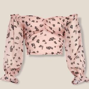 Leith Off the Shoulder Floral Print Long sleeve crop top